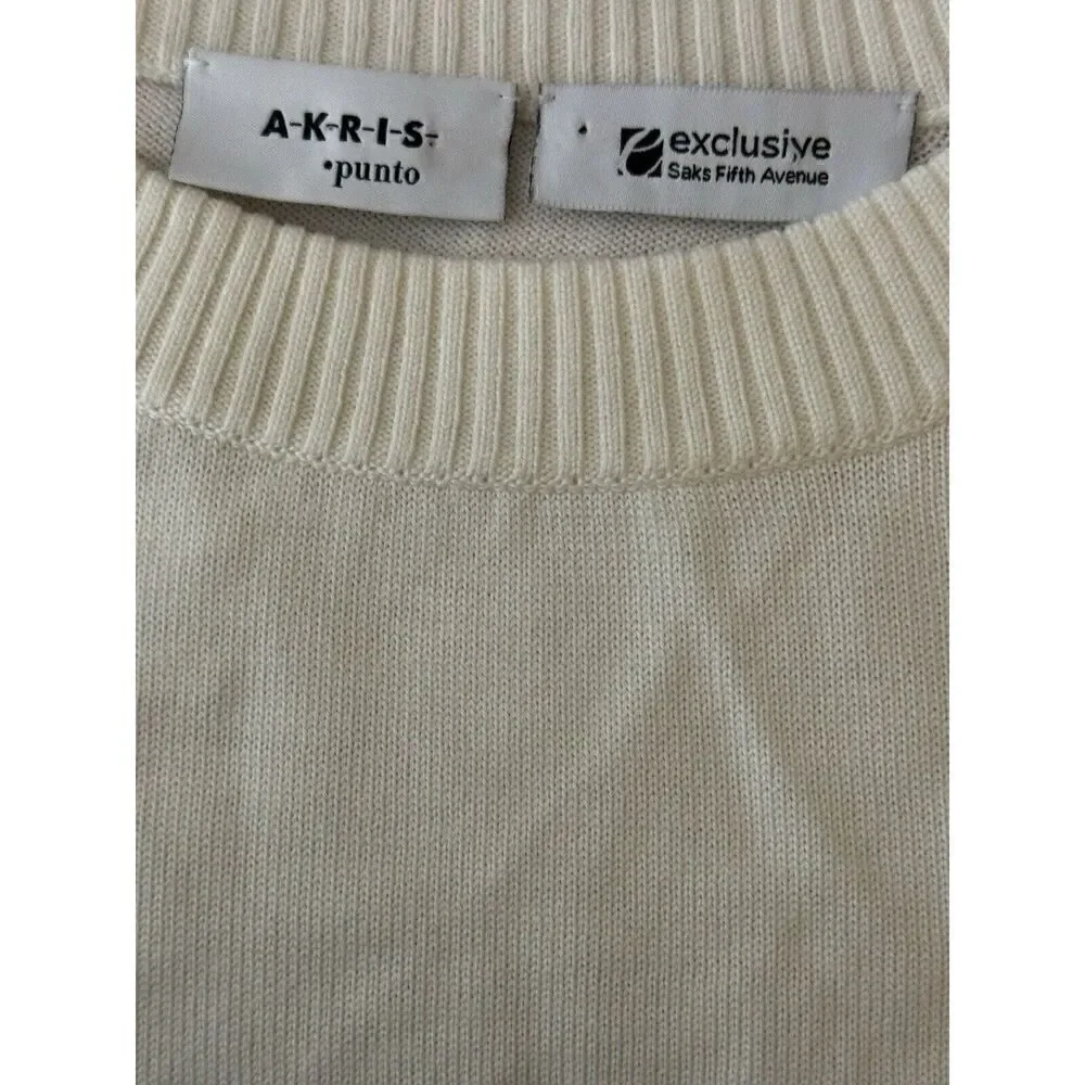 Akris Punto White Eyelet Puff Sleeves Virgin Wool Sweater Sz 2